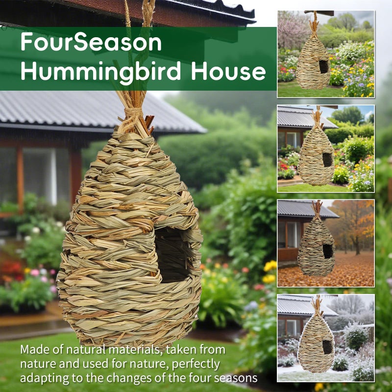 Gute Hummingbird Houses for Outside Hanging, Natural Grass Hanging Bird Hut, Hand Woven Bird Nest, Large Wren Finch Bird House for Garden Window Outdoor Home Decoration, 3 Pack - Image 3